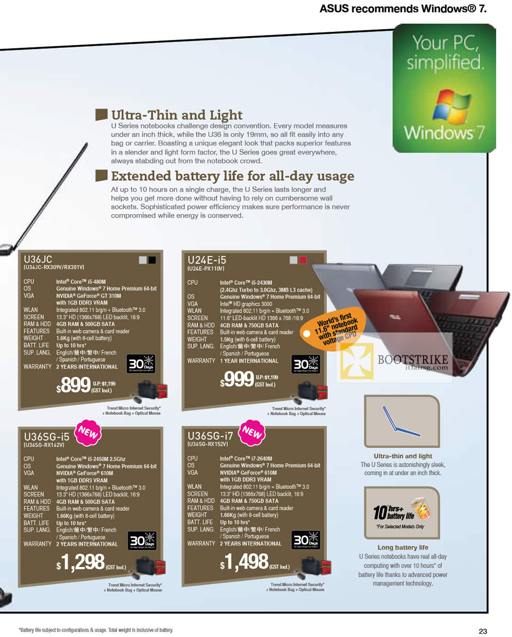 IT SHOW 2012 price list image brochure of ASUS Notebooks U Series Features U36JC-RX309V RX301V, U24E-PX110V, U36SG-RX162V, U36SG-RX152V