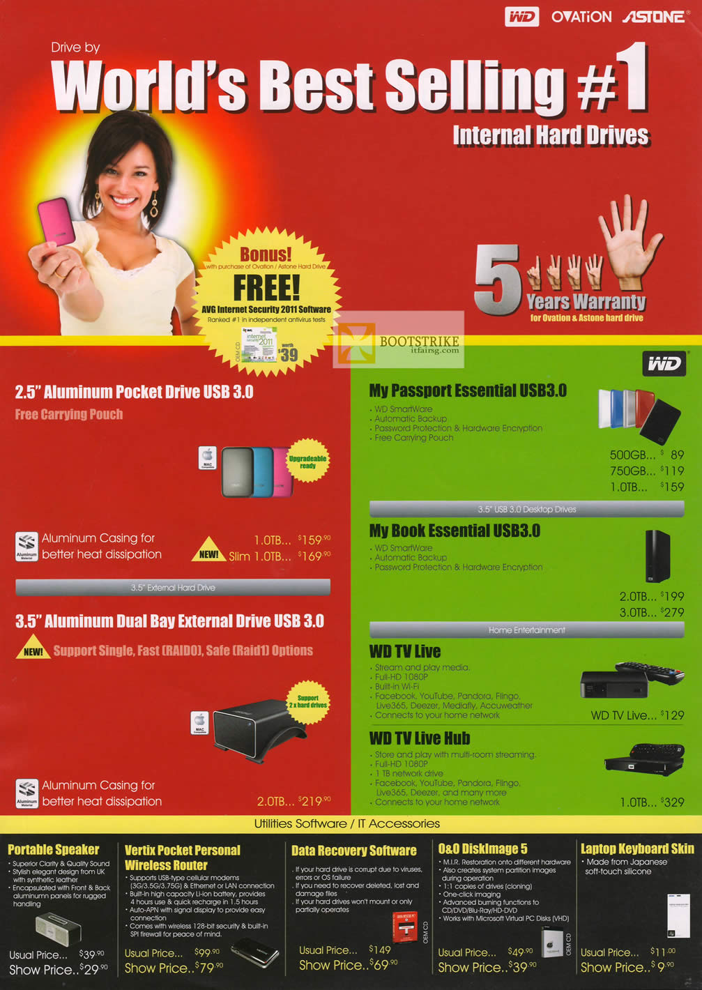 IT SHOW 2012 price list image brochure of Achieva Western Digital External Storage, Passport Essential USB3, My Book, WD TV Live, Hub, Speaker, Vertix, OO DiskImage