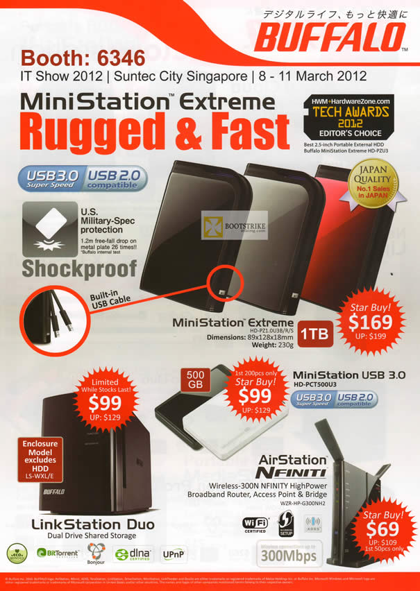 IT SHOW 2012 price list image brochure of Buffalo External Storage MiniStation Extreme USB3, USB, AirStation Nfinity Router, LinkStation Duo