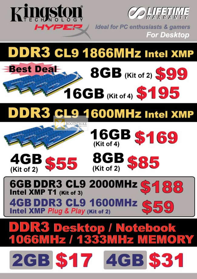 IT SHOW 2012 price list image brochure of Convergent Kingston Memory RAM DDR3 1866Mhz, 1600Mhz Intel XMP, 2000Mhz