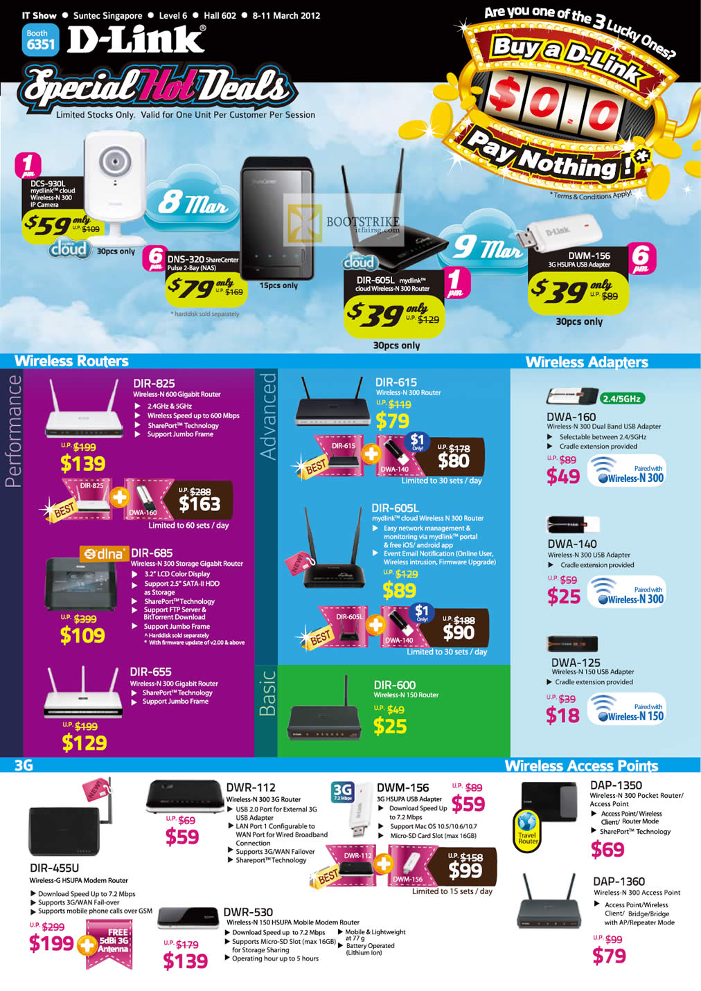 IT SHOW 2012 price list image brochure of D-Link Networking IPCam, Routers, Wireless USB Adapters, 3G Modem Router, DIR-825, DIR-685, DIR-655, DIR-615, DIR-600, DWA-160, DIR-455U, DWR-530