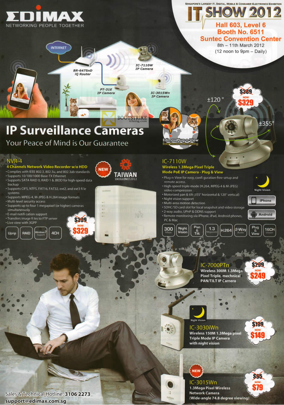 IT SHOW 2012 price list image brochure of Edimax Networking IPCam NVR-4 Network Video Recorder, IC-7110W, IC-7000Ptn, IC-3030iWn, IC-3015Wn