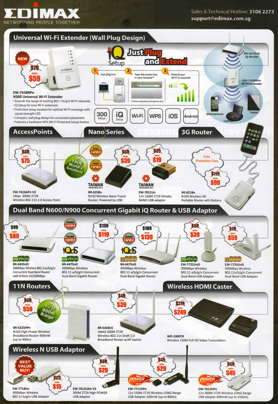 IT SHOW 2012 price list image brochure of Edimax Networking N300 Universal Extender, EW-7416APn V2 Router, Nano Travel Router 3G, USB Adapter, HDMI Caster, IQ Router