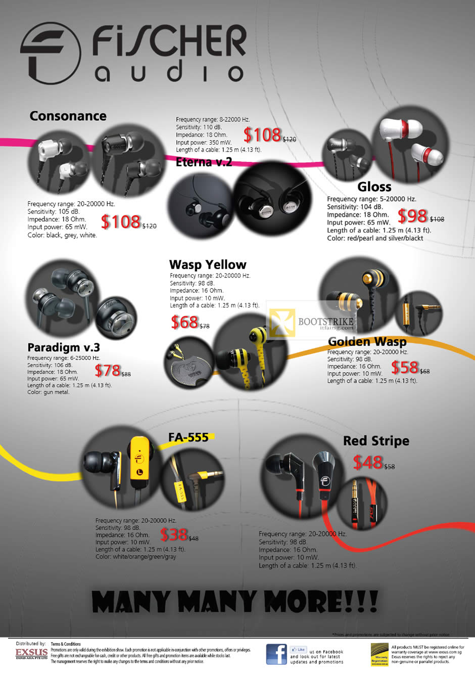 IT SHOW 2012 price list image brochure of EpiLife Fischer Audio Earphones Consonance, Eterna V.2, Gloss, Wasp Yellow, Golden Wasp, Paradigm V.3, FA-555, Red Stripe