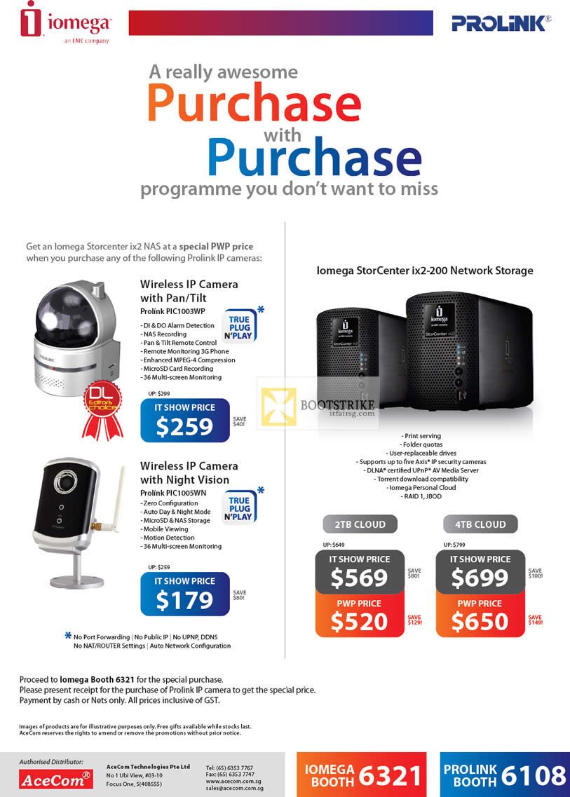 IT SHOW 2012 price list image brochure of Fida Prolink Iomega Purchase With Purchase PIC1003WP IPCam, PIC1005WN, PIC1005WN, Iomega StorCenter Ix2-200 NAS