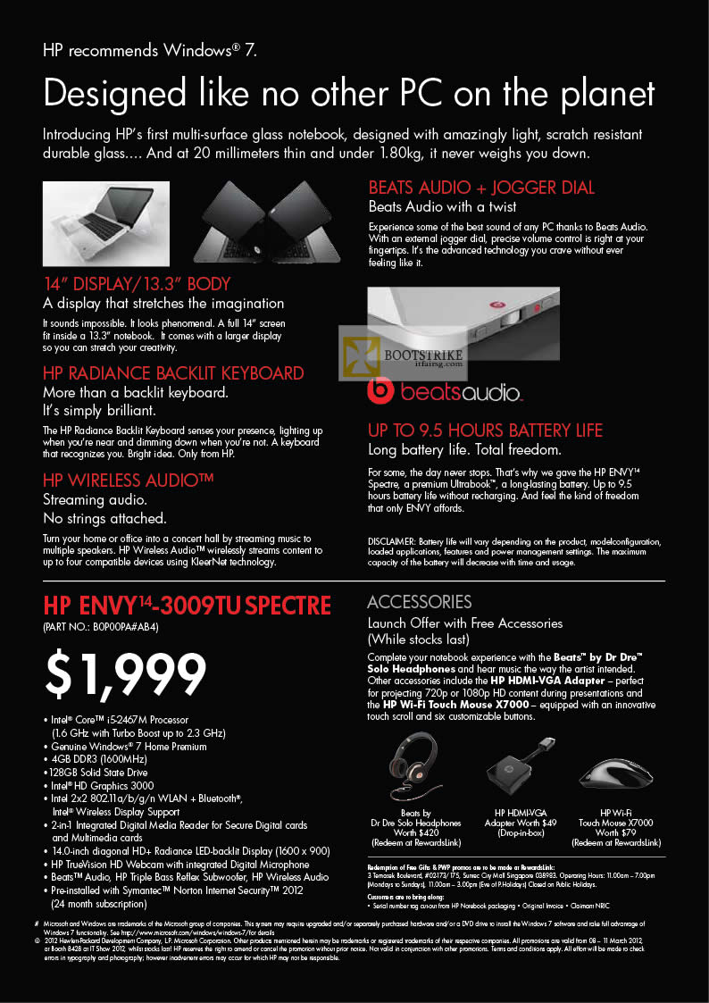 IT SHOW 2012 price list image brochure of HP Notebooks Envy 14-3009TU Spectre Ultrabook Features, Accessories