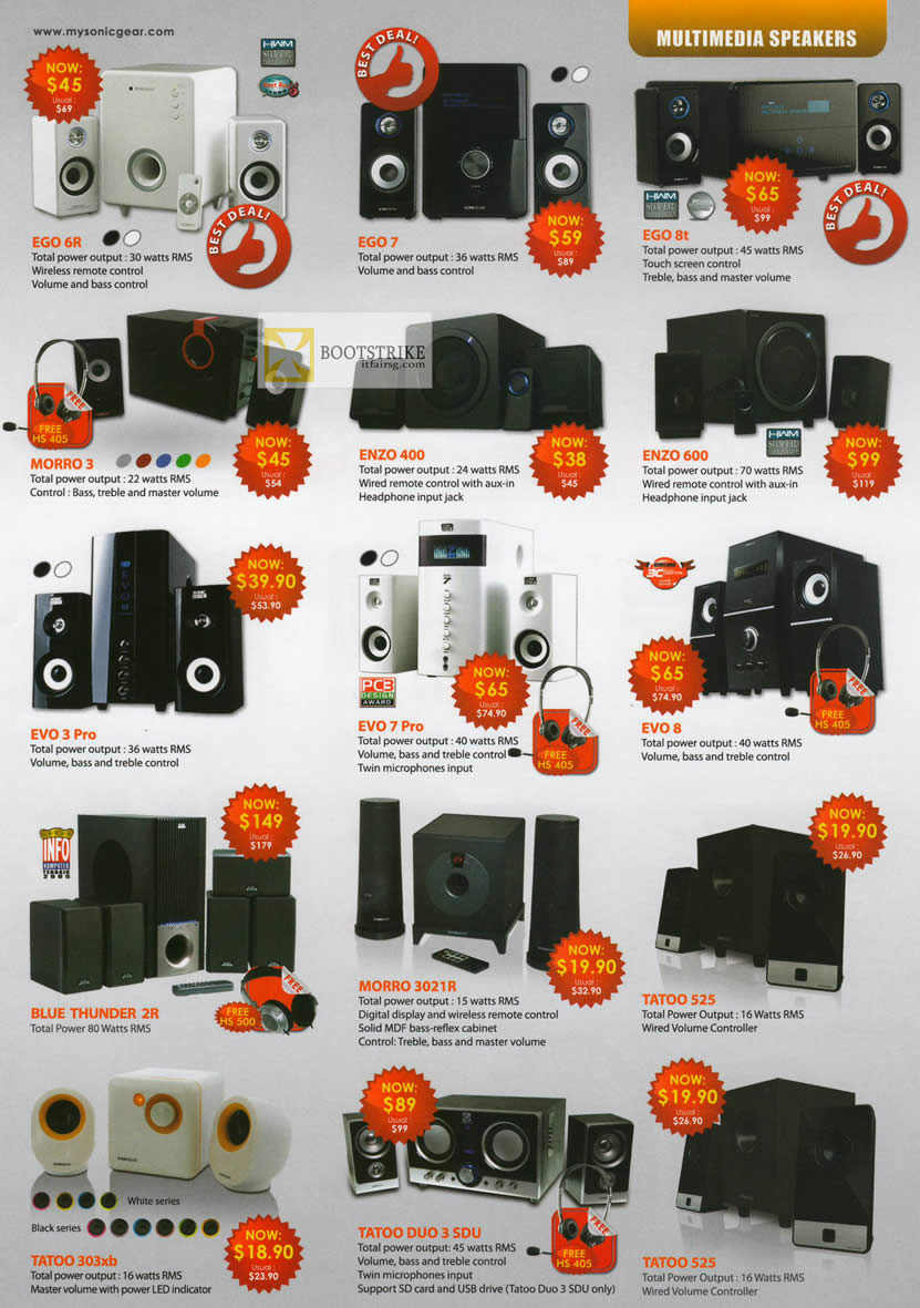 IT SHOW 2012 price list image brochure of Leap Frog Sonicgear EGO 6R, 7, 8t, Morro 3, Enzo 400, 600, Evo 3 Pro, Evo 7, Evo 8, Blue Thunder 2R, 3021R, Tatoo 525, 303xb, Duo 3 SDU, 525