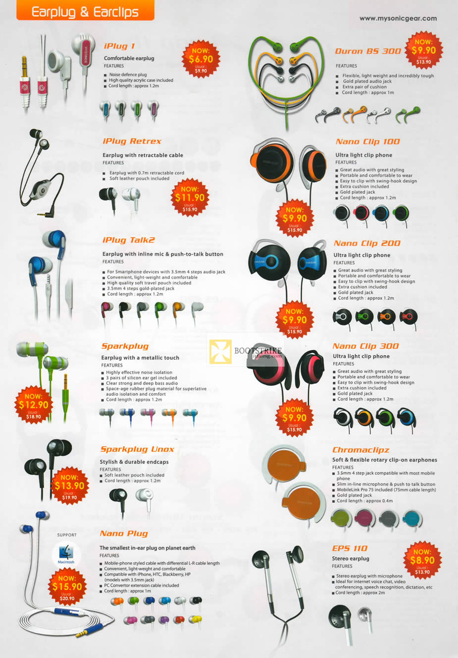 IT SHOW 2012 price list image brochure of Leap Frog Sonicgear Earplug Earclips IPlug 1, Retrex, Talk2, Duron BS 300, Nano Clip 100, Clip 200, Sparkplug, Unox, EPS 110