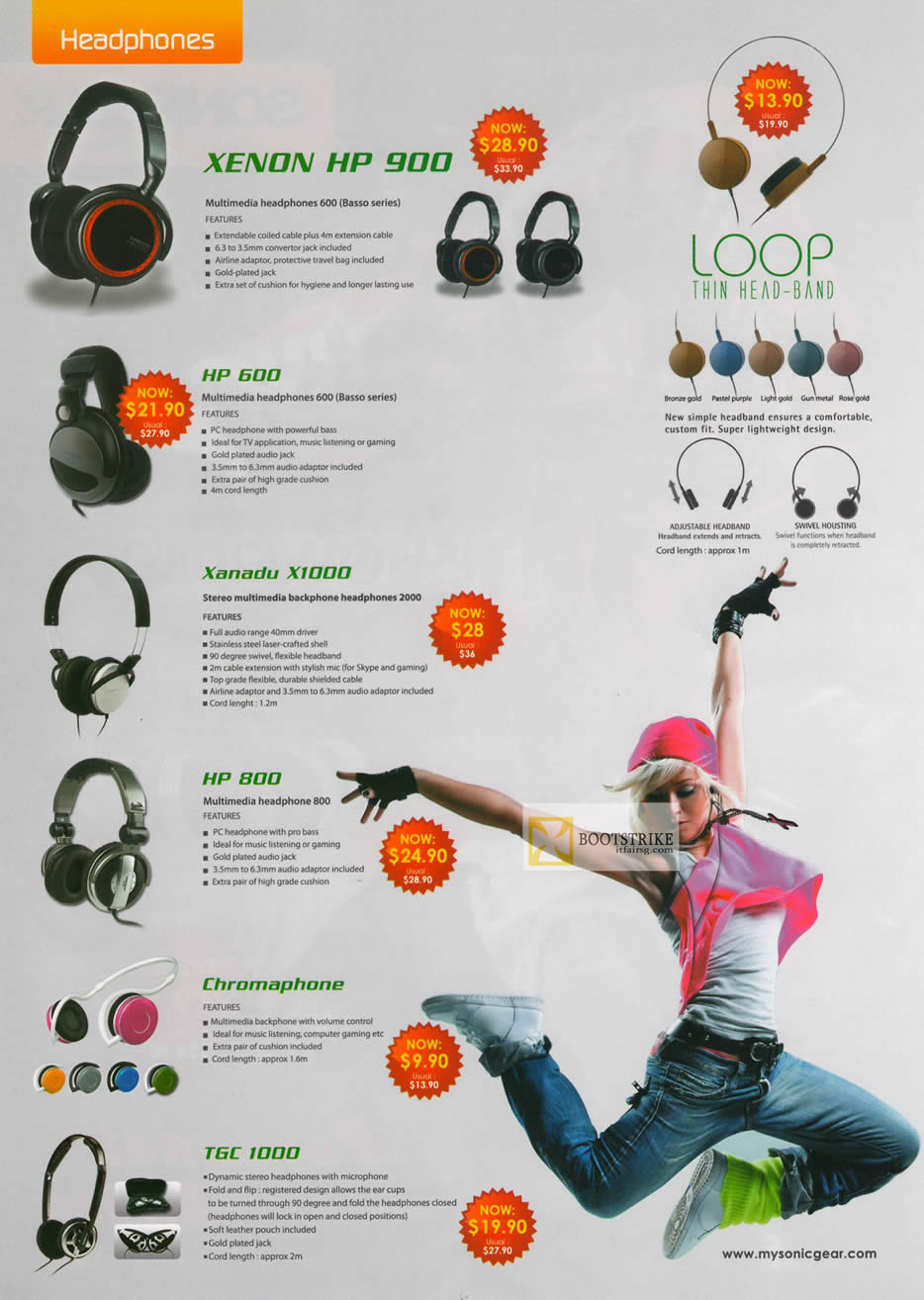 IT SHOW 2012 price list image brochure of Leap Frog Sonicgear Headphones Xenon HP 900, HP 600, Xanadu X1000, Chromaphone, TGC 1000