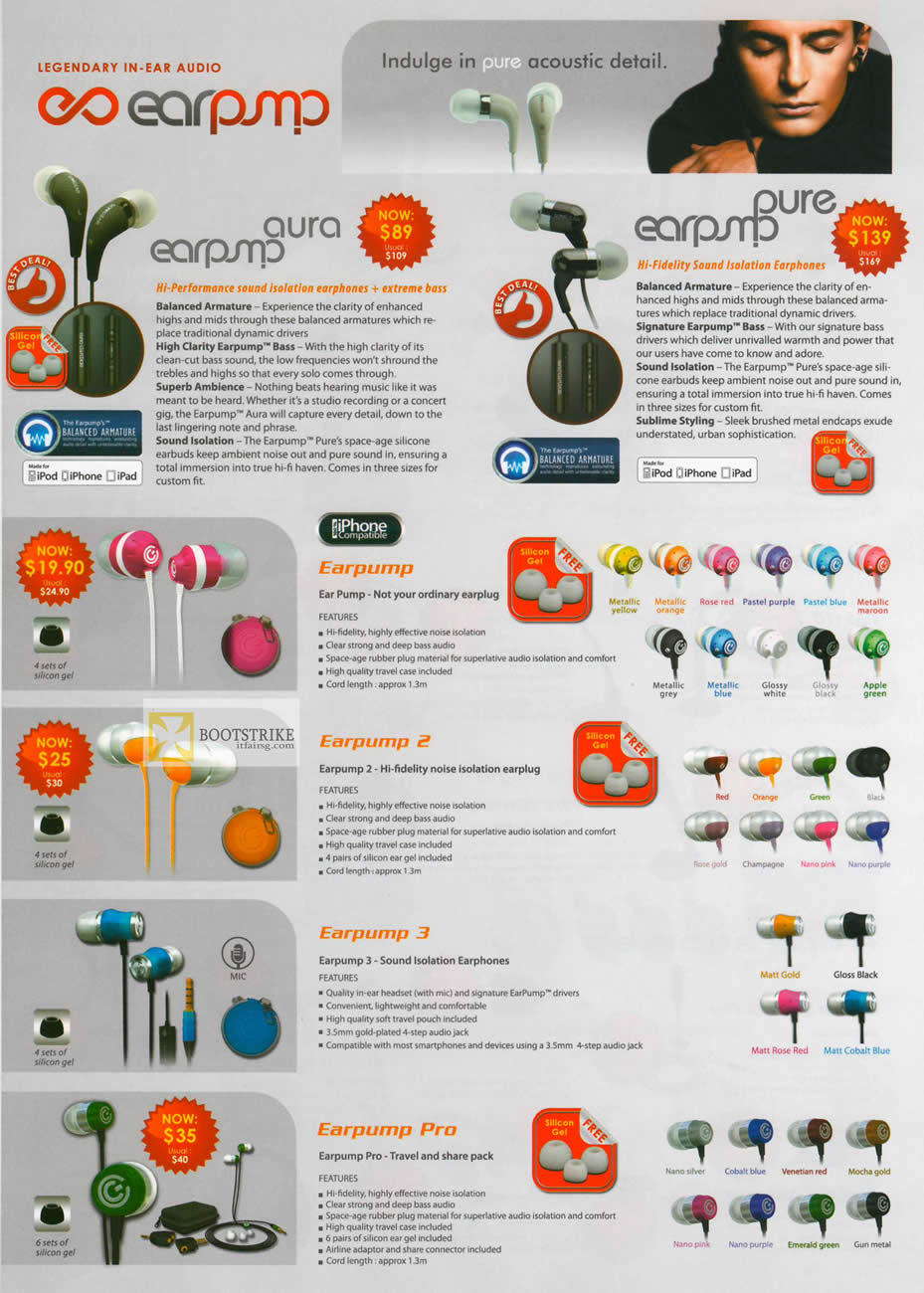 IT SHOW 2012 price list image brochure of Leap Frog Sonicgear Pure Earphones, Earpump 2, 3, Pro