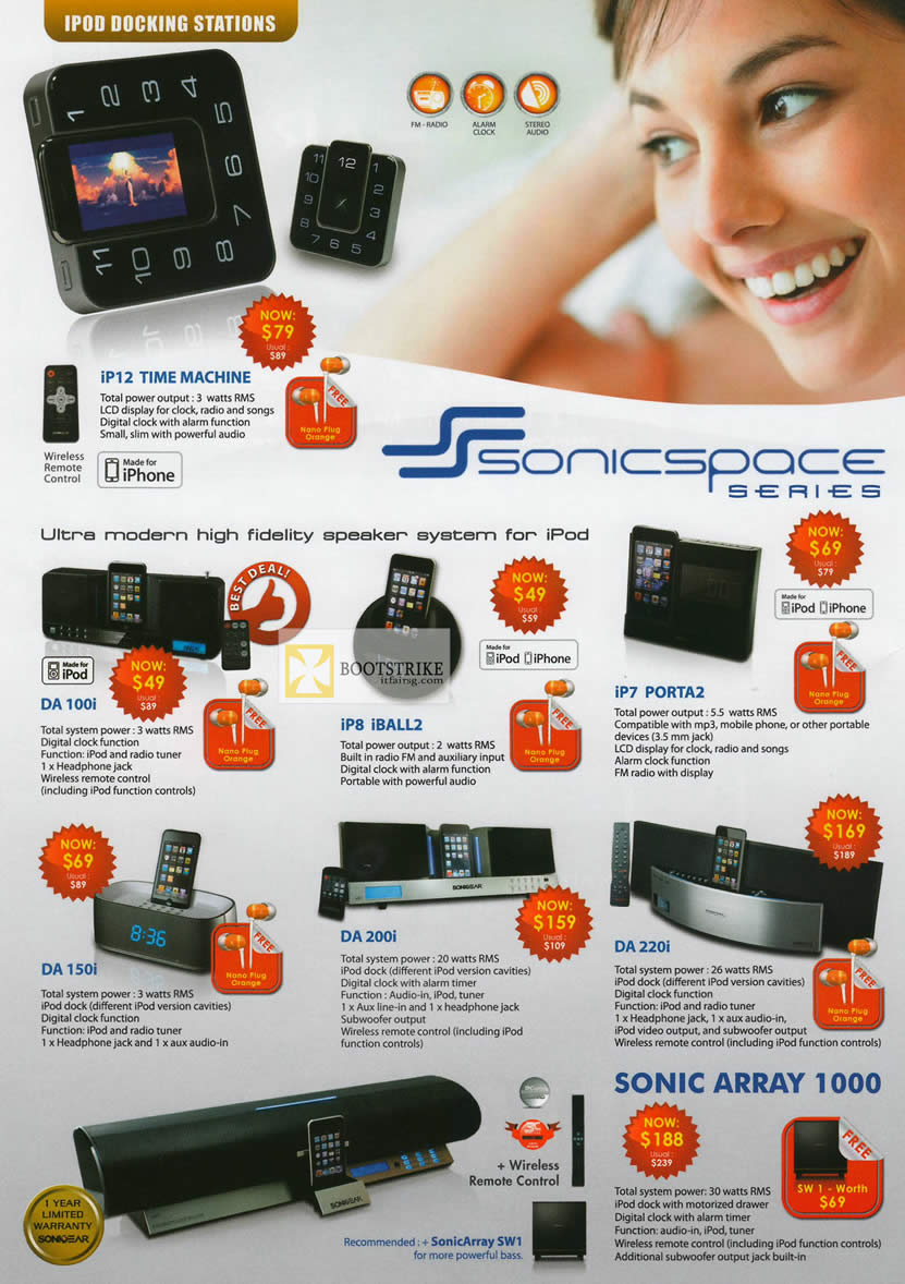 IT SHOW 2012 price list image brochure of Leap Frog Sonicgear IPod Docking Station, IP12 Time Machine, DA 100i, IP8 IBall2, IP7 Porta2, DA 150i, DA 200i, DA 220i, Sonic Array 1000