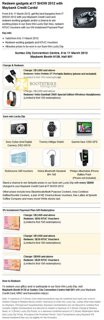 IT SHOW 2012 price list image brochure of Maybank Charge And Redeem, Lucky Dip, Instalment Payment Plan Gifts