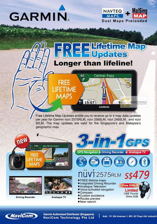 IT SHOW 2012 price list image brochure of Navicom Garmin GPS Free Lifetime Map Updates, 3 In 1 GPS Nuvi 2575RLM