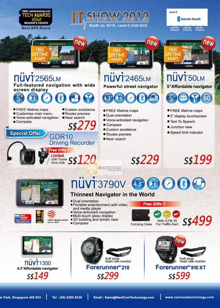 IT SHOW 2012 price list image brochure of Navicom Garmin GPS Nuvi 2565LM, 2465LM, 50LM, 3790V, 1350, Forerunner 210, 910 XT