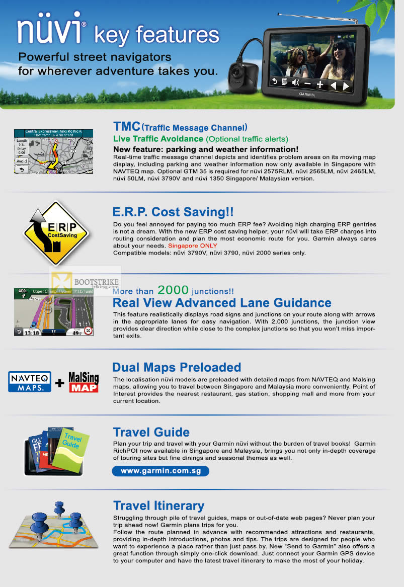 IT SHOW 2012 price list image brochure of Navicom Garmin GPS Nuvi Features, TMC, ERP, Lane Guidance, Dual Maps, Travel Guide