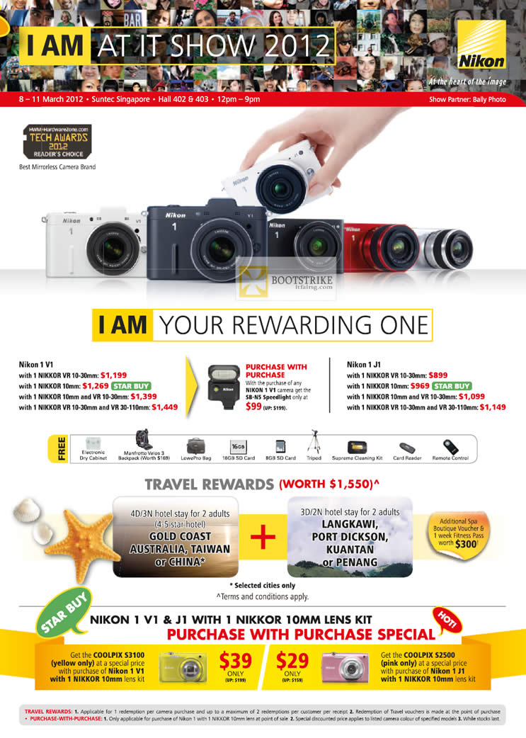 IT SHOW 2012 price list image brochure of Nikon Digital Cameras Nikon 1 V1, Nikon 1 J1, Nikkor 10mm Lens Kit, Vacation