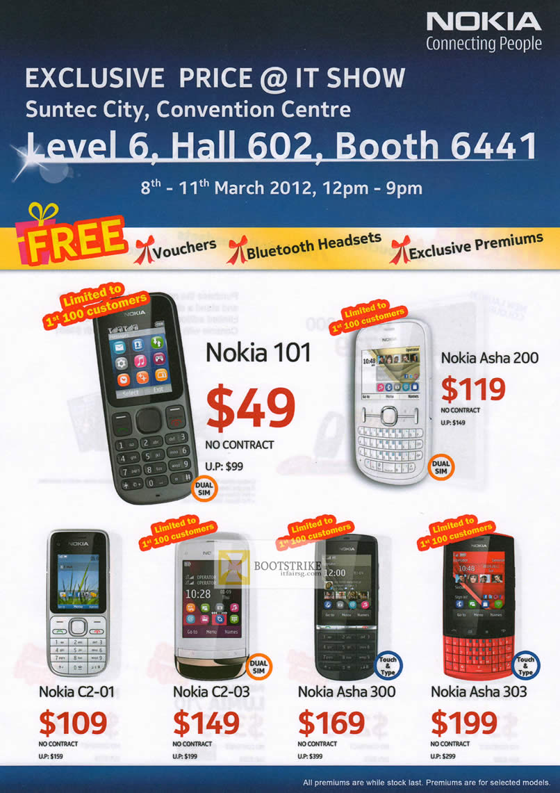 IT SHOW 2012 price list image brochure of Nokia Smartphones Mobile Nokia 101, Asha 200, C2-01, C2-03, Asha 300, Asha 303