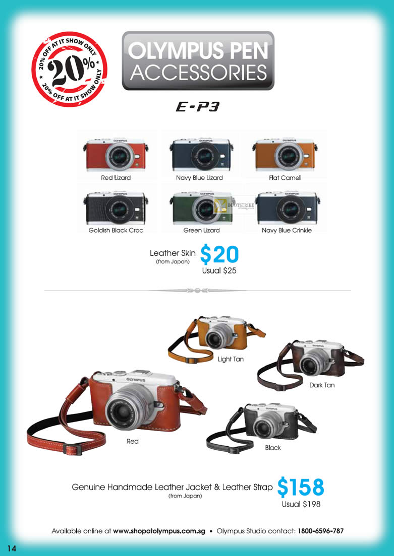 IT SHOW 2012 price list image brochure of Olympus Pen Accessories, Leather Skin, Genuine Handmade Leather Jacket, Leather Strap