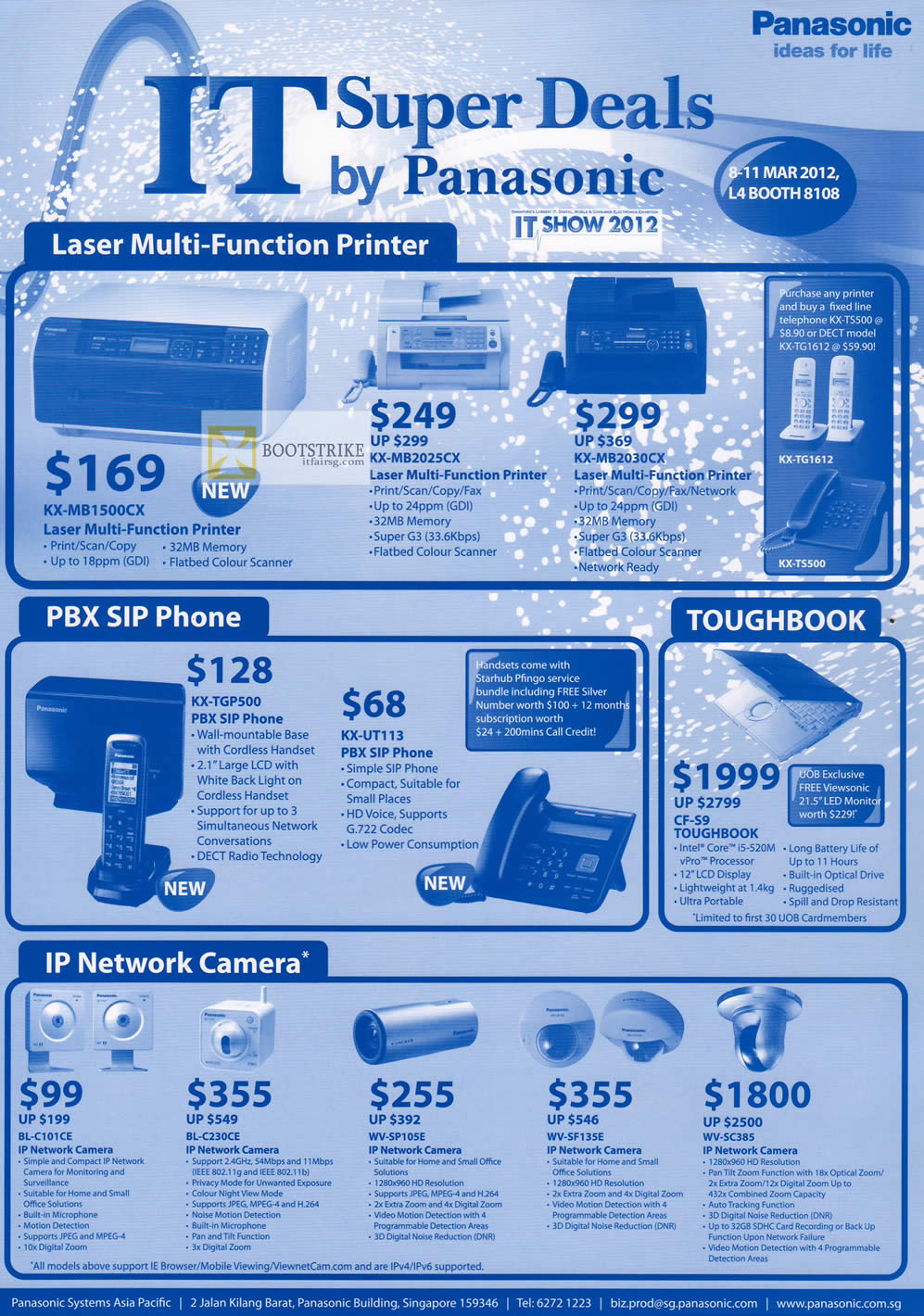 IT SHOW 2012 price list image brochure of Panasonic Printers Laser KX-MB1500CX, KX-MB2025CX, KX-MB2030CX, SIP Phone KX-TGP500, CF-S9 Toughbook Notebook, IPCam WV-SF135E, WV-SC385