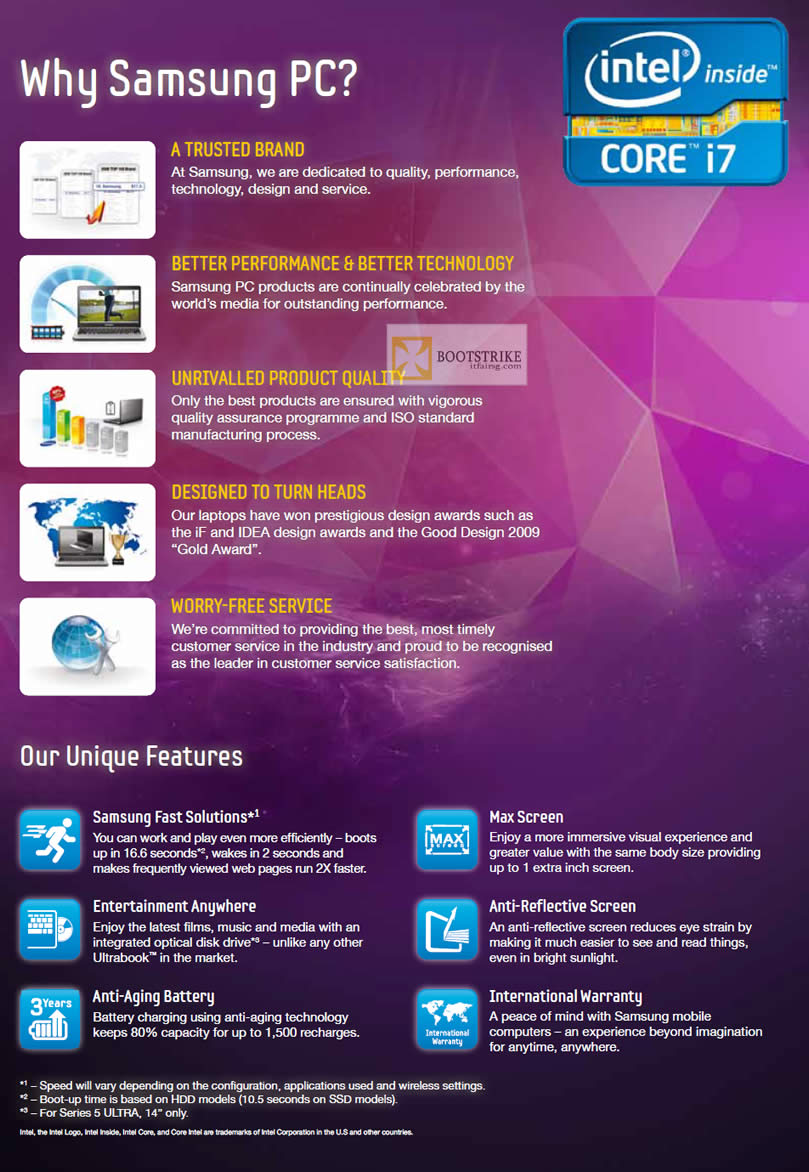 IT SHOW 2012 price list image brochure of Samsung Notebooks Why Samsung PC, Features