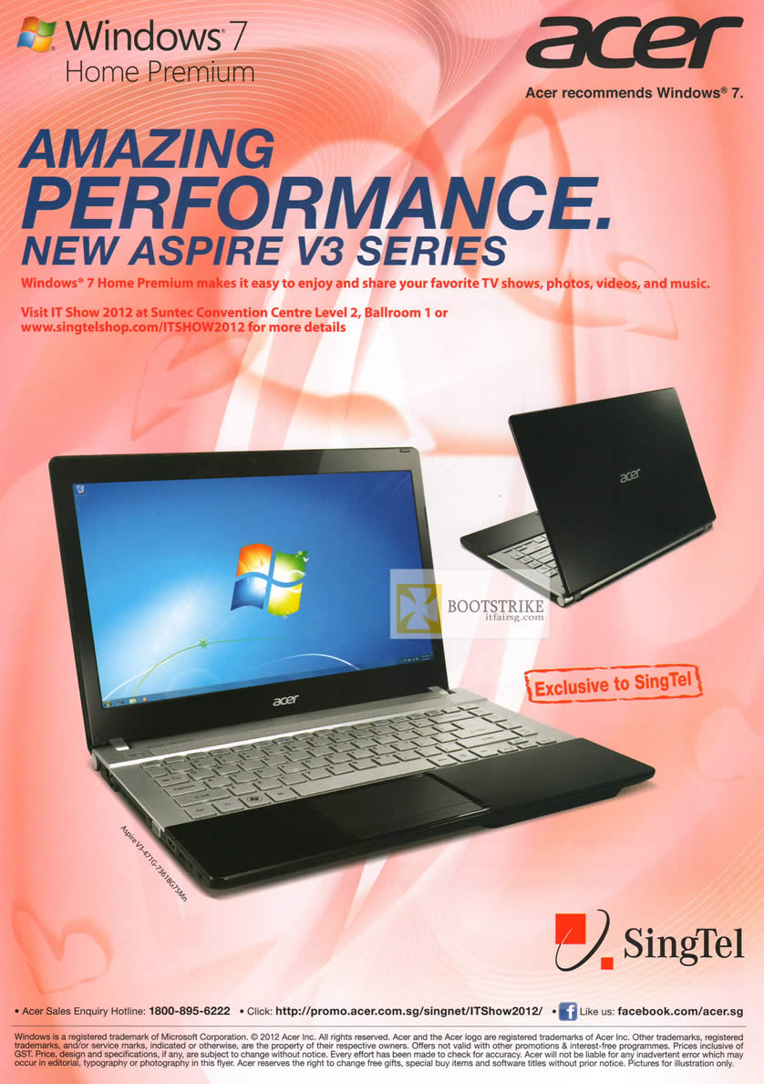 IT SHOW 2012 price list image brochure of Singtel Acer Aspire V3-471G-73618G75Mn Notebook