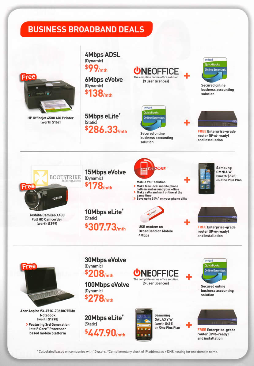 IT SHOW 2012 price list image brochure of Singtel Business Broadband ADSL, EVolve, ELite, Oneoffice