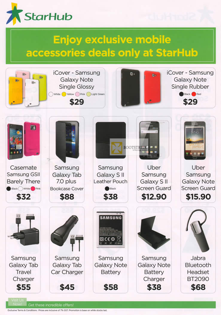 IT SHOW 2012 price list image brochure of Starhub Accessories ICover Samsung Galaxy Note, ICover, Casemate, Uber, Jabra Bluetooth Headset BT2090