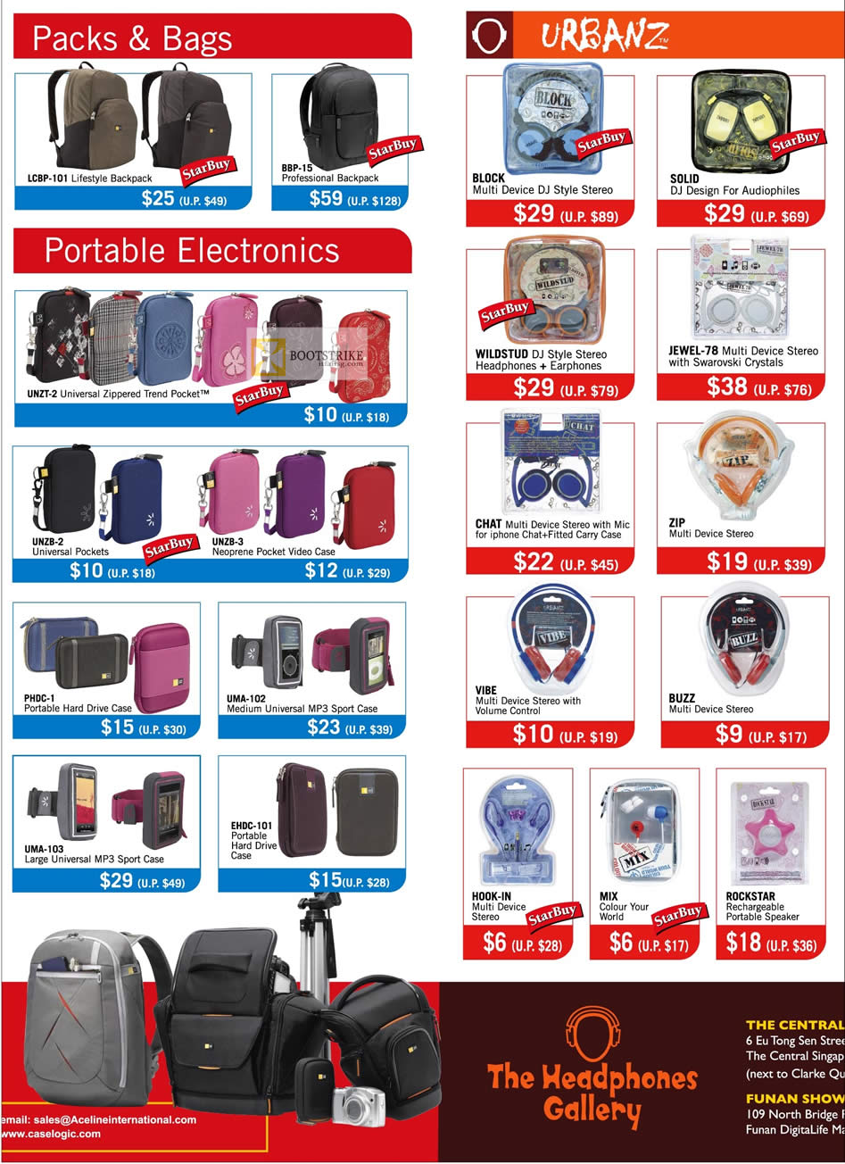 IT SHOW 2012 price list image brochure of The Headphones Gallery Case Logic Packs, Bags LCBP-101, BBP-15, Urbanz, Headphones, Earphones, Portable Speaker, Case, UNZT-2 Universal Zippered Trend Pocket