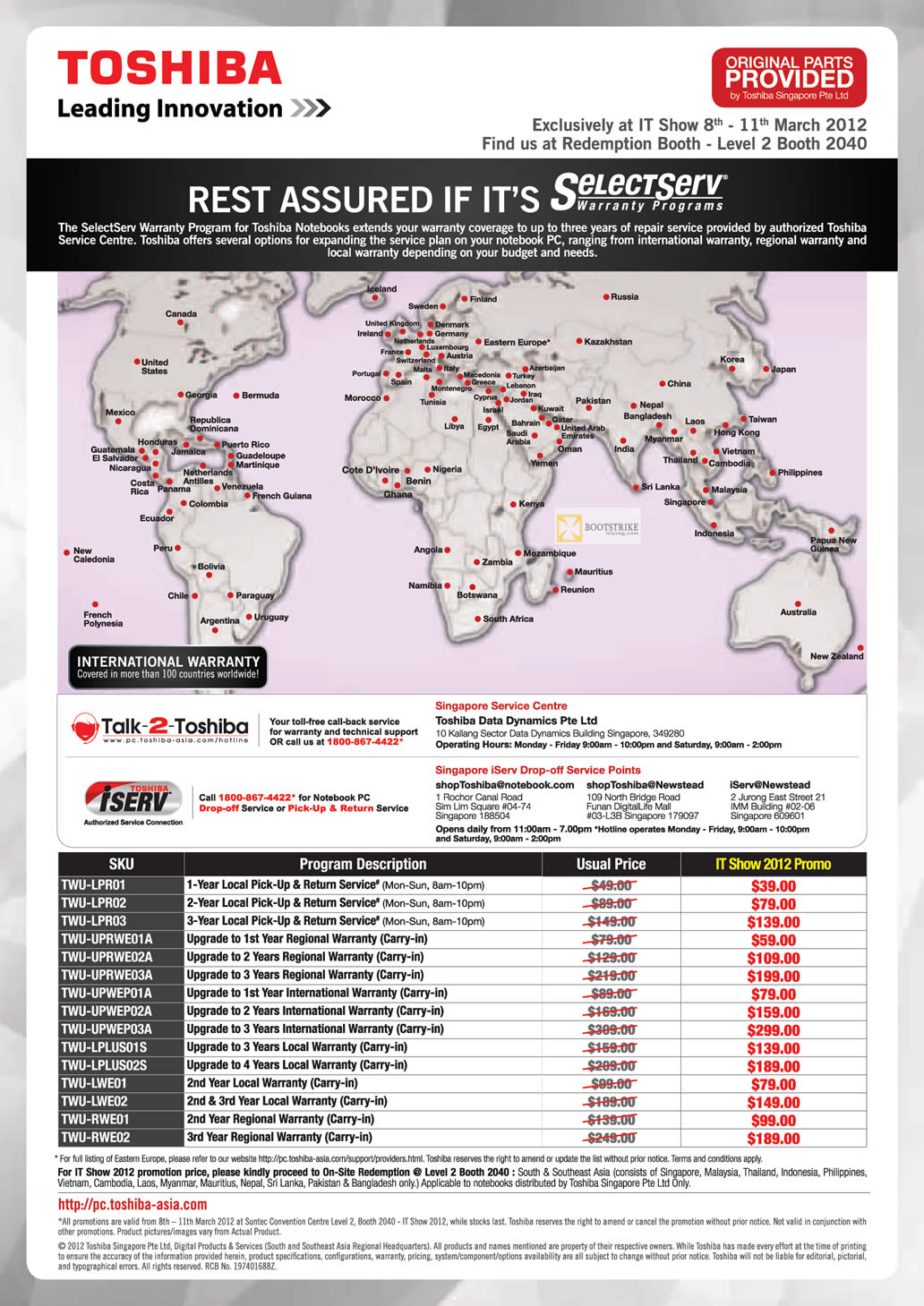 IT SHOW 2012 price list image brochure of Toshiba Notebooks SelectServ International Warranty Program, Warranty Extension Options