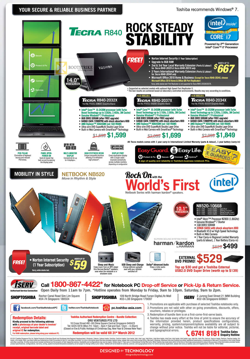 IT SHOW 2012 price list image brochure of Toshiba Notebooks Tecra R840-2032X PT42CL-00N00E, R840-2037X PT42CL-00Q00E, R840-2034X PT429L-06101V, Netbook NB520-1066B