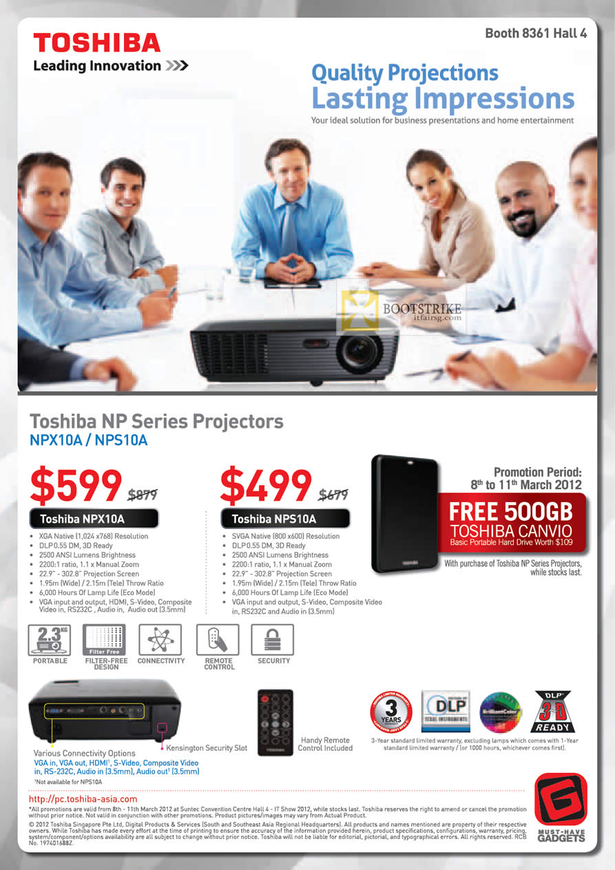 IT SHOW 2012 price list image brochure of Toshiba Projectors NPX10A, NPS10A