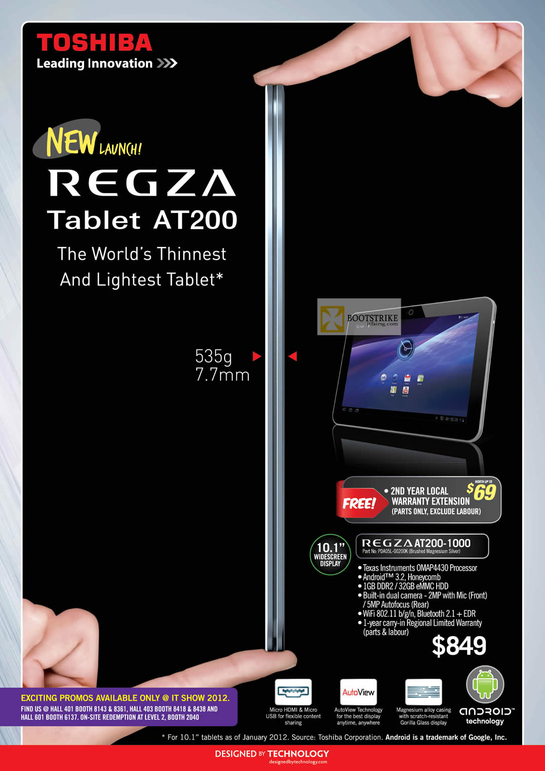 IT SHOW 2012 price list image brochure of Toshiba Tablet Regza AT200-1000 PDA05L-00200K