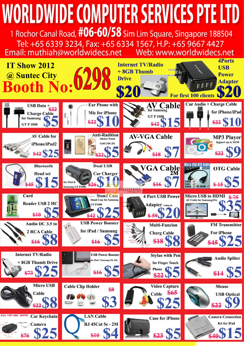 IT SHOW 2012 price list image brochure of Worldwide Computer Accessories MP3 Player, HDMI, FM Transmitter, USB TV Radio, Keychain Camera, LAN Cable, Mouse, Splitter, Video Capture