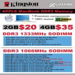 Kingston Apple Macbook DDR3 Memory RAM, 1333Mhz Sodimm, 1066Mhz, IMac, Mac Mini, MacBook Pro