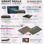 HP Blu-Ray Writer Bd335i, DVD Writer Dvd1260i, External Dvd550s, Plextor SSD M2S, M3S