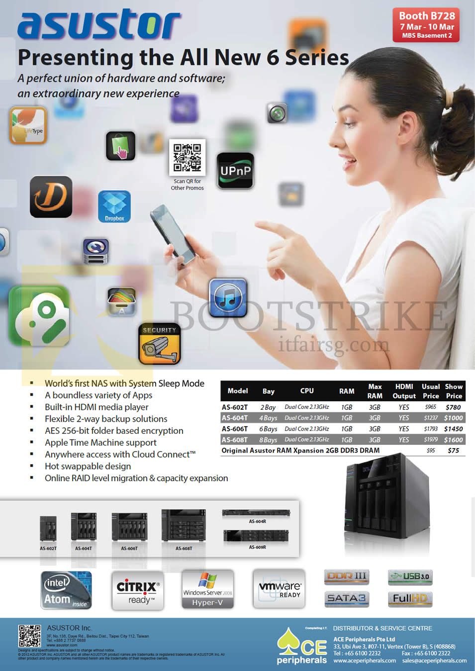 IT SHOW 2013 price list image brochure of Ace Peripherals Media Player NAS Asustor AS-602T AS-604T AS-606T AS-608T AS-604RS AS-609RS