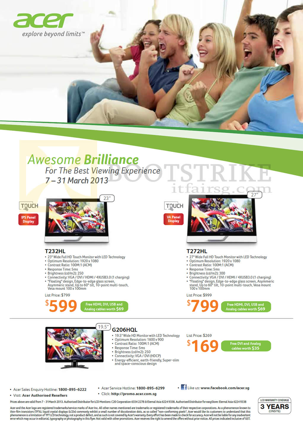 IT SHOW 2013 price list image brochure of Acer Monitors LED T232HL, T272HL, G206HQL