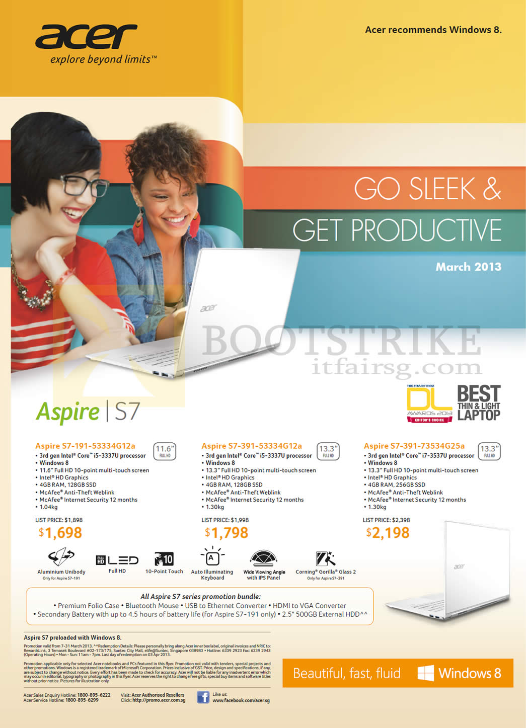 IT SHOW 2013 price list image brochure of Acer Notebooks Aspire S7, S7-191-53334G12a, S7-391-53334G12a, S7-391-73534G25a