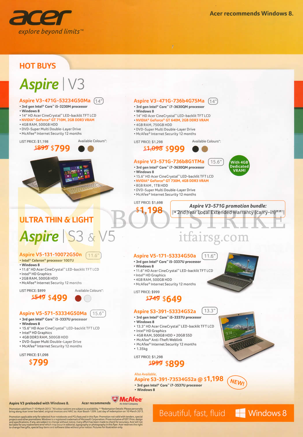 IT SHOW 2013 price list image brochure of Acer Notebooks Aspire V3-471G-53234G50Ma, 736b4G75Ma, V3-571G-736b8G1TMa, Aspire V5-131-10072G50n, V5-571-53334G50Ma, V5-171-53334G50a, S3-391-53334G52a