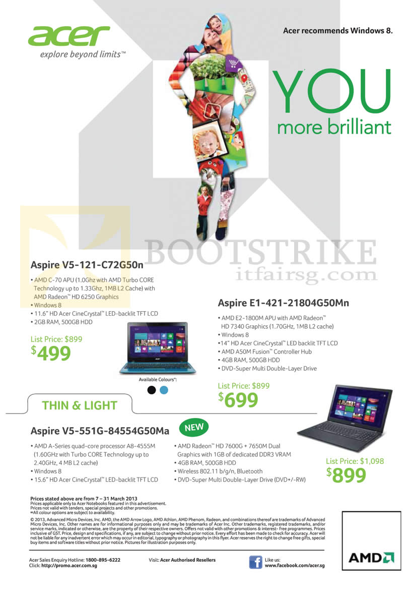 IT SHOW 2013 price list image brochure of Acer Notebooks Aspire V5-121-C72G50n, E1-421-21804G50Mn, V5-551G-84554G50Ma