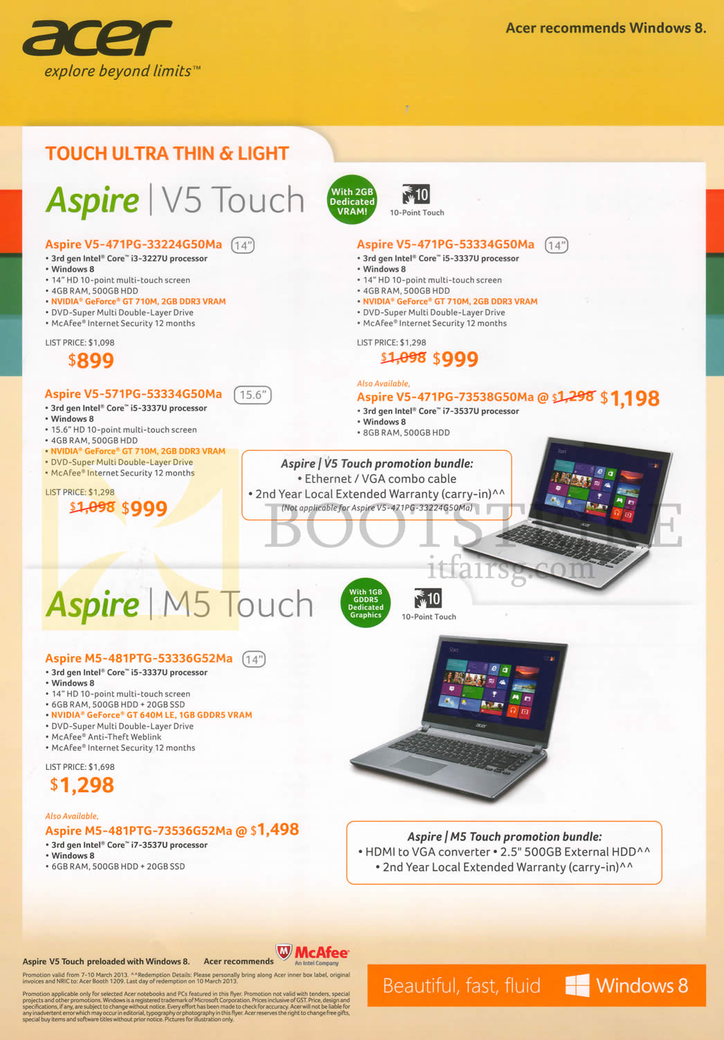 IT SHOW 2013 price list image brochure of Acer Notebooks Aspire V5-471PG-33224G50Ma, 53334G50Ma, 73538G50Ma, V5-571PG-53334G50Ma, M5-481PTG-53336G52Ma, 73536G52Ma