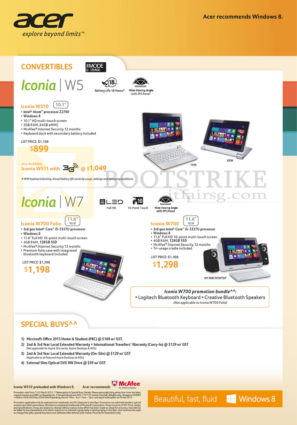 IT SHOW 2013 price list image brochure of Acer Tablets Iconia Convertibles Iconia W510, W700 Folio, W700