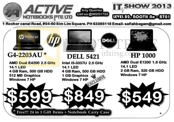 IT SHOW 2013 price list image brochure of Active Notebooks HP G4-2203AU, Dell 1521, HP 1000