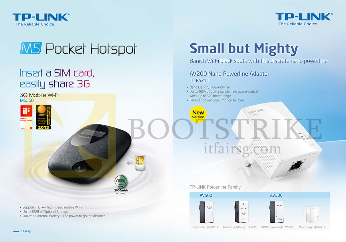 IT SHOW 2013 price list image brochure of Asia Radio TP-Link M5 Pocket Hotspot 3G Mobile Wi-Fi M5350, AV200 Nano Powerline Adapter TL-PA211