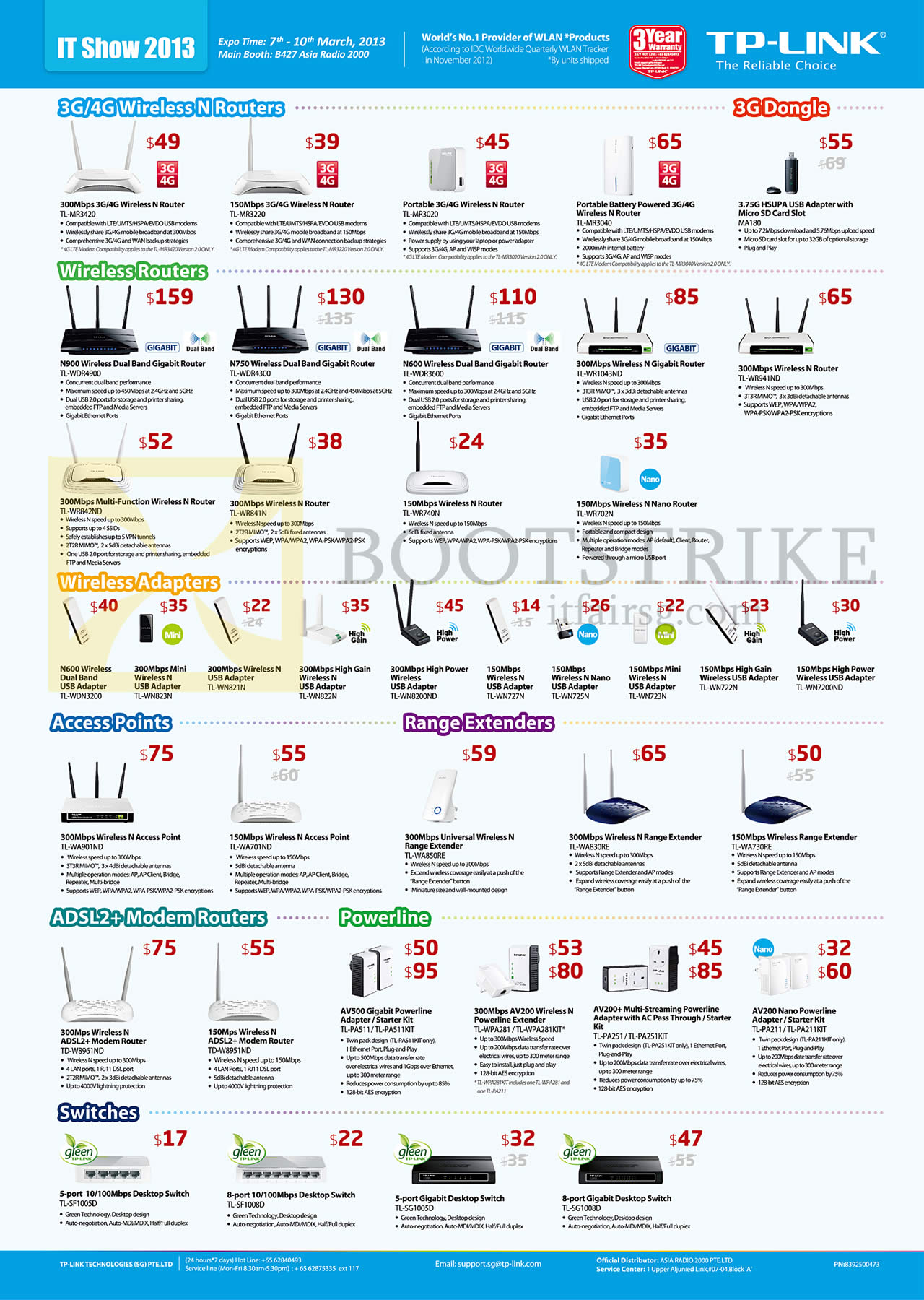 IT SHOW 2013 price list image brochure of Asia Radio TP-Link Networking 3G 4G Wireless Routers, 3G Dongle, USB Adapters, Access Point, Range Extenders, ADSL2 Modem Router, Powerline, Switches