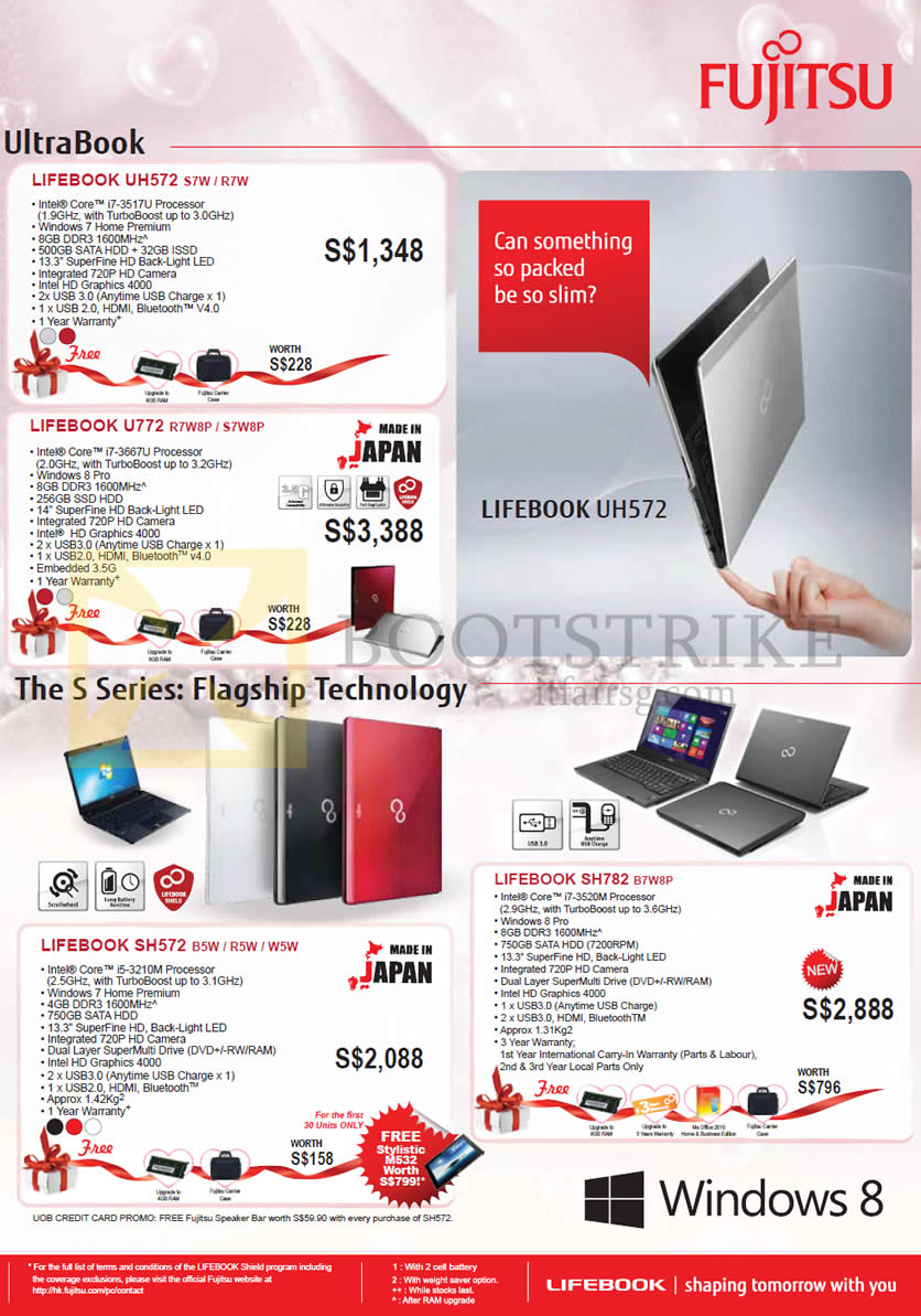 IT SHOW 2013 price list image brochure of Asiapac Fujitsu Notebooks Lifebook UH572 S7W R7W, U772 R7W8P S7W8P, SH57W B5W R5W W5W, SH782 B7W8P