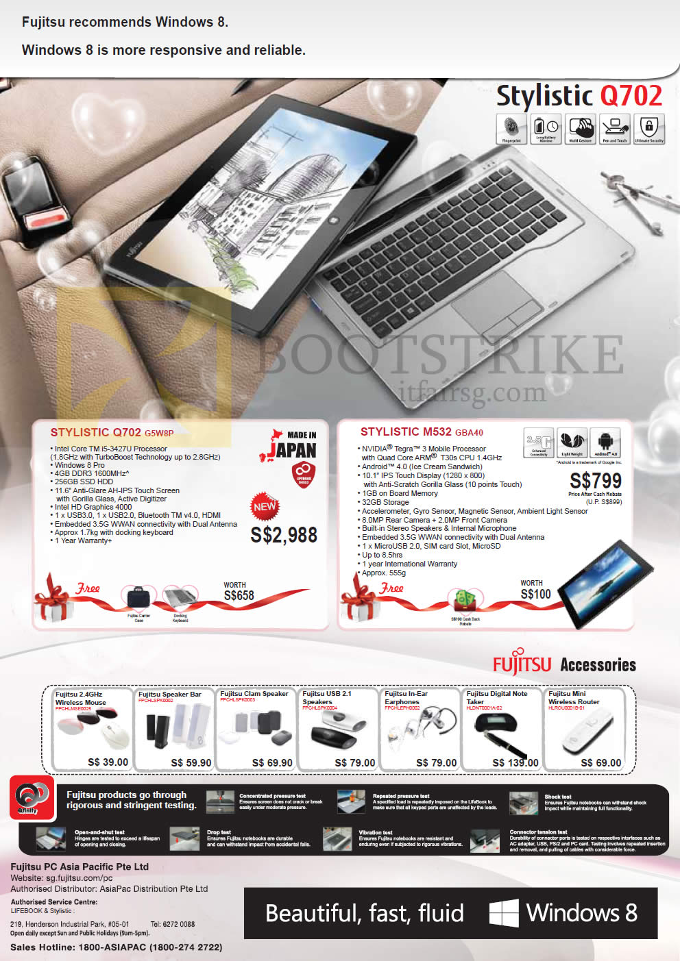 IT SHOW 2013 price list image brochure of Asiapac Fujitsu Tablets Stylistic Q702 G5W8P, M532 GBA40, Accessories