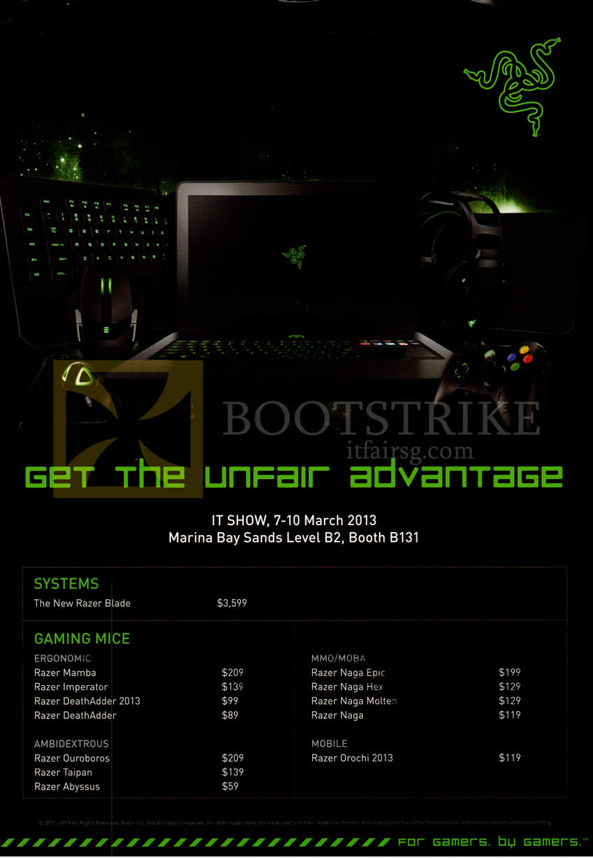 IT SHOW 2013 price list image brochure of Ban Leong Razer Blade System, Gaming Mouse Mamba Imperator DeathAdder 2013, Ambidextrous Ouroboros Taipan Abyssus, Naga Epic Hex Molten, Orochi 2013