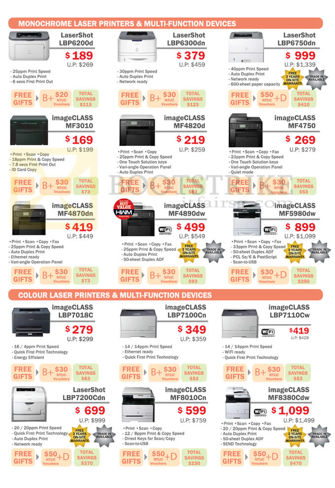 IT SHOW 2013 price list image brochure of Canon Printers Laser LBP6200d, LBP6300dn, LBP6750dn, MF3010, MF4820d, MF4750, MF4870dn, MF4890dw, 5980dw, LBP7018C, LBP7100Cn, LBP7110Cw, LBP7200Cdn, MF8010Cn, MF8380Cdw