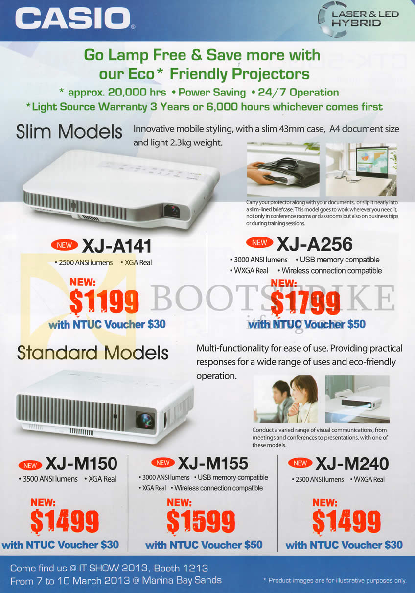 IT SHOW 2013 price list image brochure of Casio Projectors XJ-A141, XJ-A256, XJ-M150, XJ-M155, XJ-M240